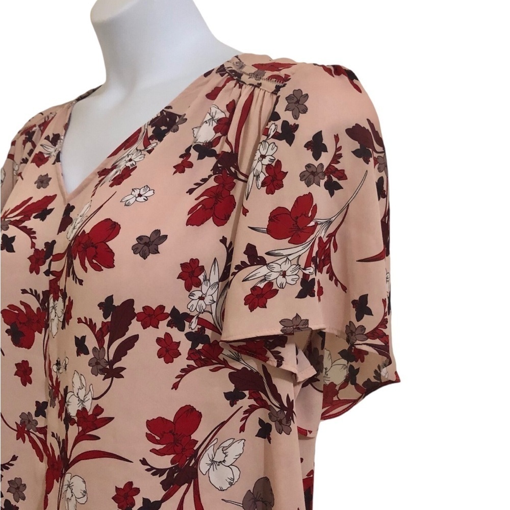 Liz Claiborne Flutter Sleeve Top 2XL Blush Pink Multi Boho Chic Romantic Blouse - Picture 4 of 10